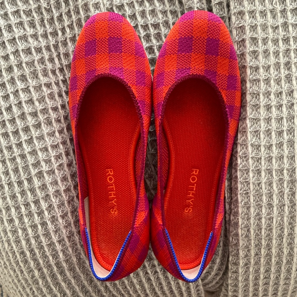 Rothy’s rare pomegranate gingham flats